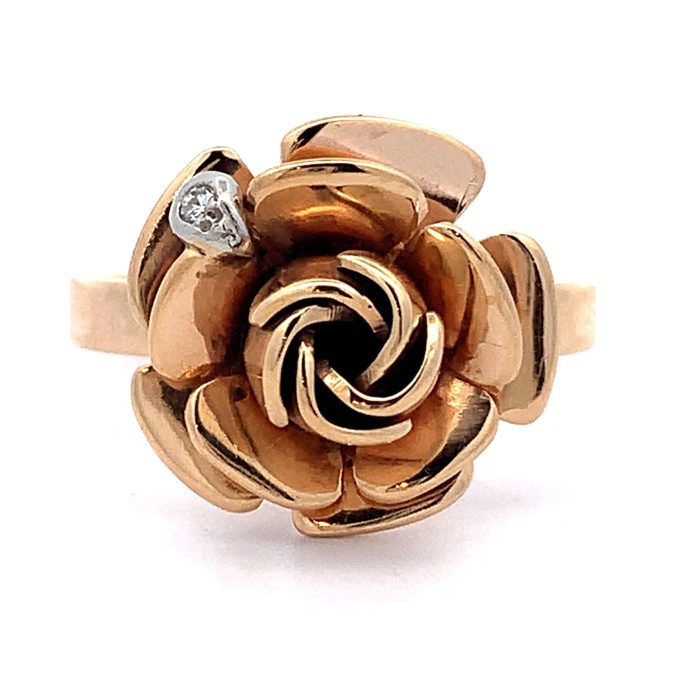 9ct Rose Gold Diamond Set Rose Ring