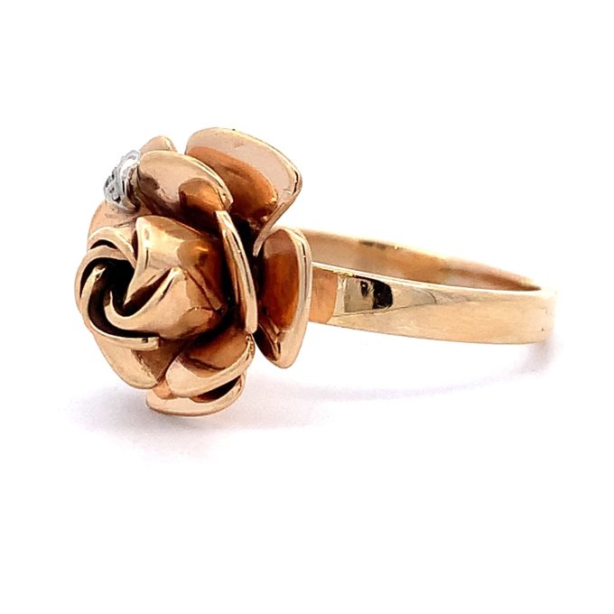 9ct Rose Gold Diamond Set Rose Ring