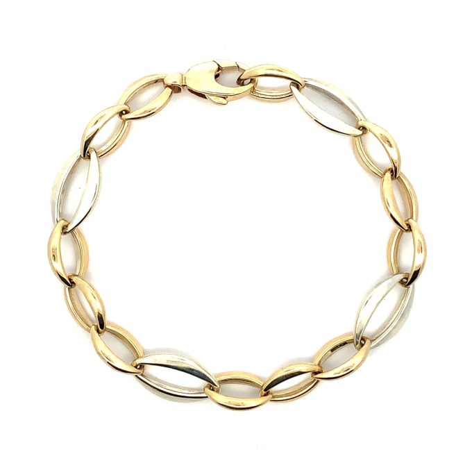 9ct Two Tone Gold Navette Link Bracelet