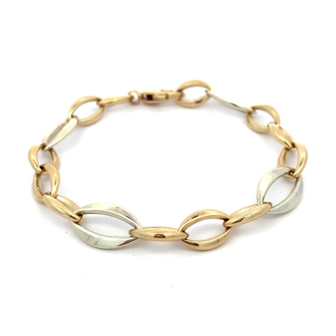 9ct Two Tone Gold Navette Link Bracelet