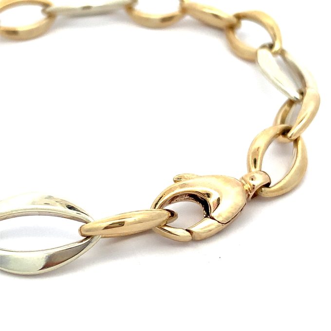 9ct Two Tone Gold Navette Link Bracelet