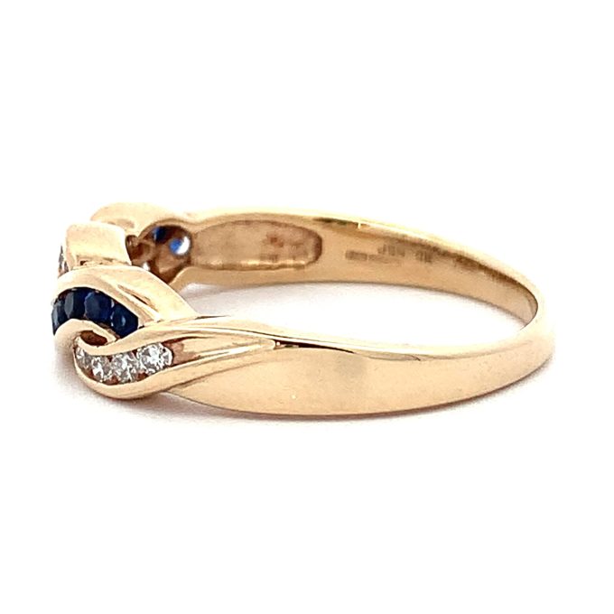 Yellow Gold Sapphire and CZ Weave Ring