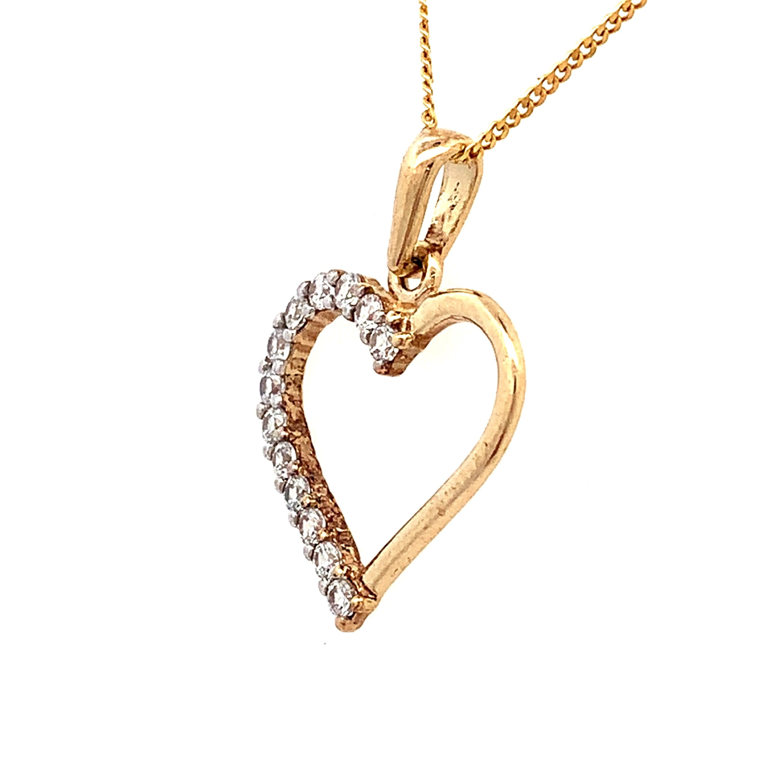 Yellow Gold CZ Heart Necklace