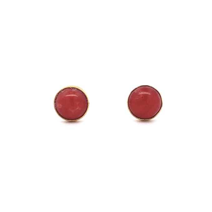 18ct Yellow Gold Red Coral Stud Earrings