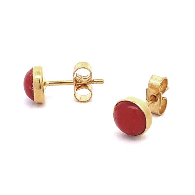 18ct Yellow Gold Red Coral Stud Earrings
