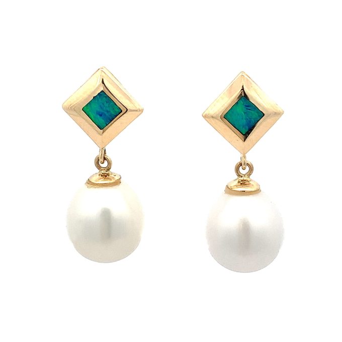 Black Opal and Pearl Drop Earrings