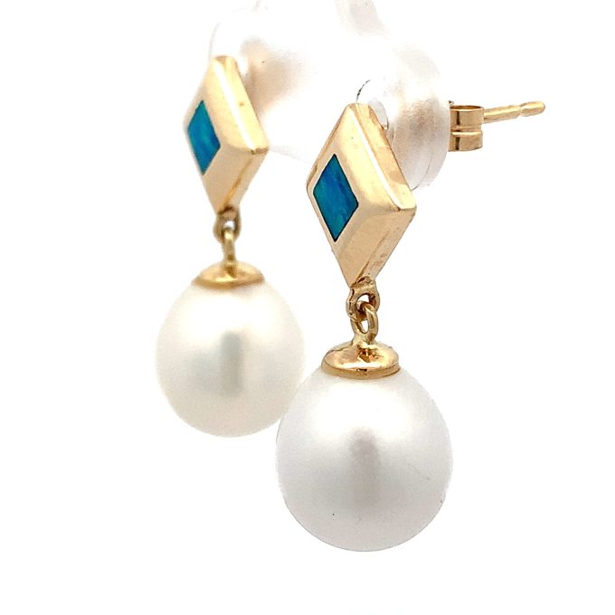 Black Opal and Pearl Drop Earrings