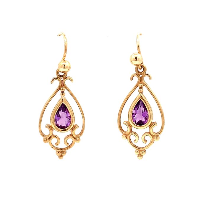 Amethyst Yellow Gold Drop Earrings