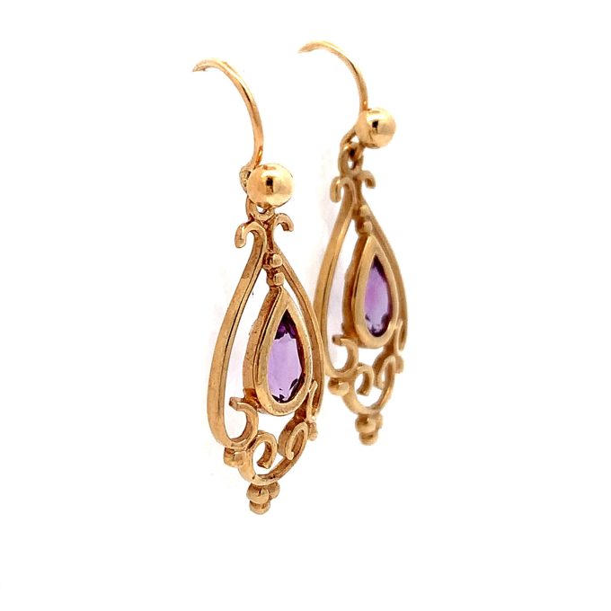 Amethyst Yellow Gold Drop Earrings