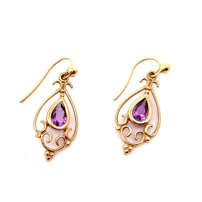 Amethyst Yellow Gold Drop Earrings