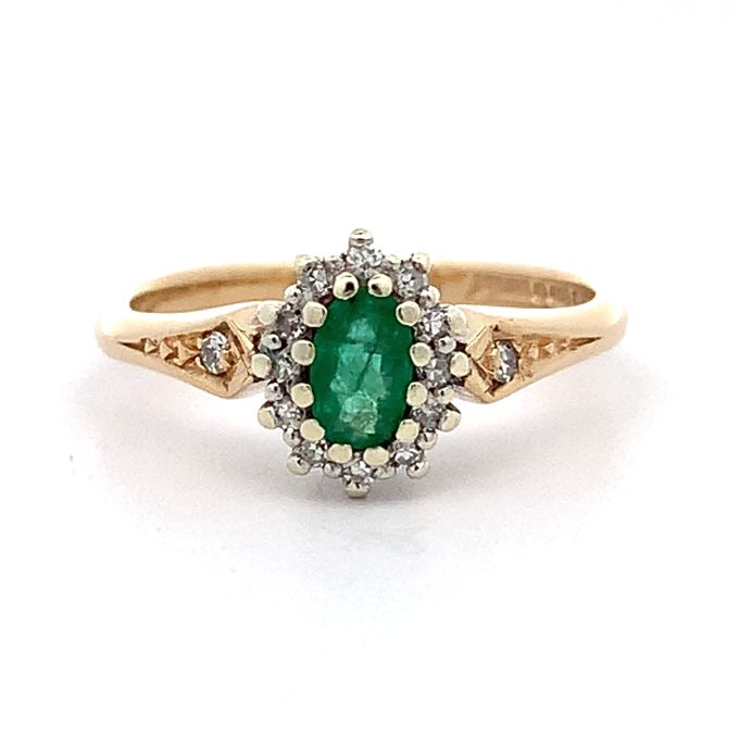 Vintage Emerald and Diamond Cluster Ring