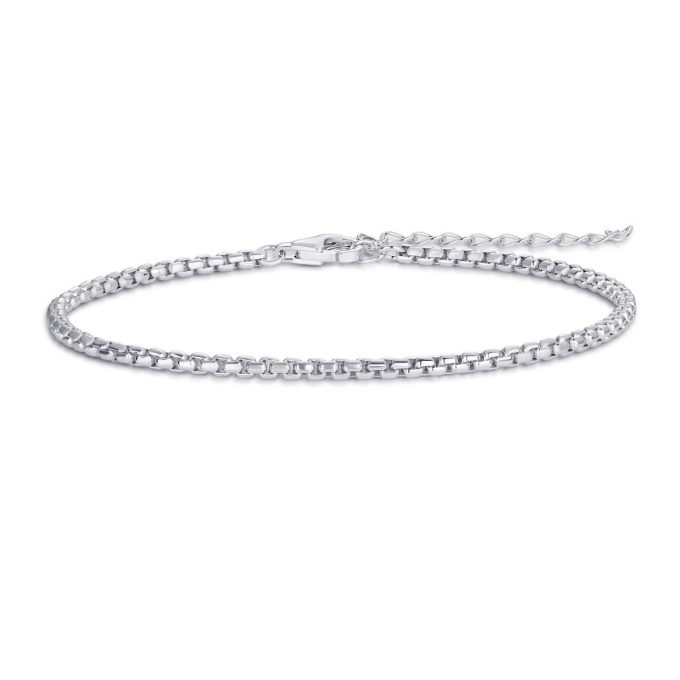 Silver Round Box Link Chain Bracelet