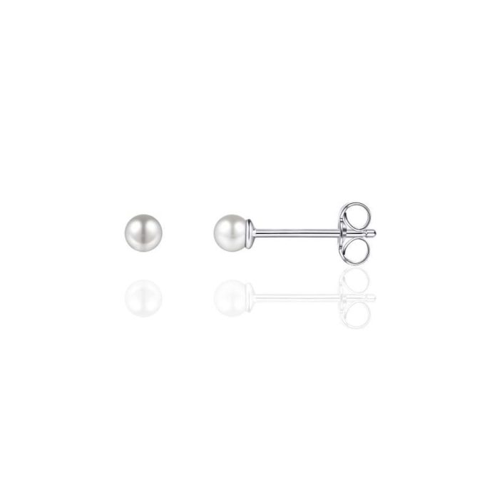 Silver Faux Pearl Stud Earrings 3mm
