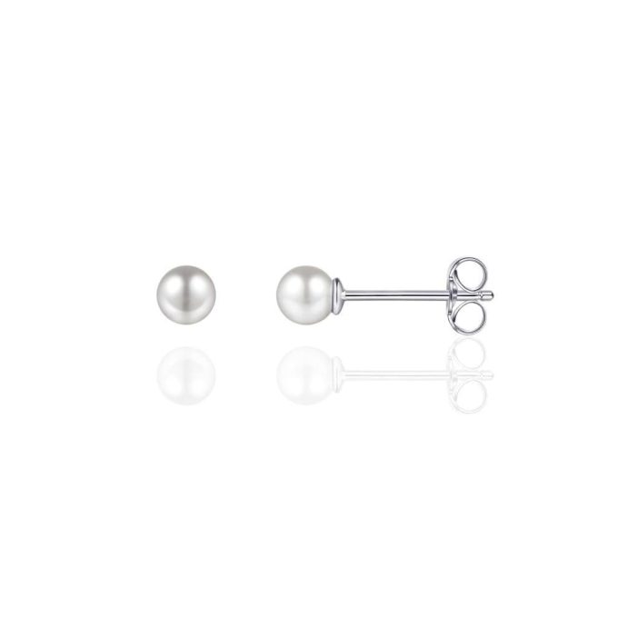 Silver Faux Pearl Stud Earrings 4mm
