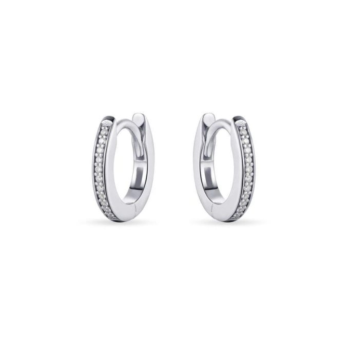 Silver CZ Huggie Hoop Earrings 12mm