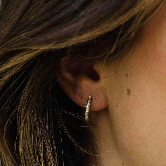 Silver CZ Huggie Hoop Earrings 15mm