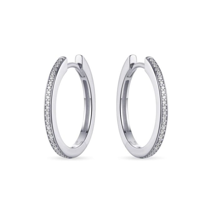 Silver CZ Huggie Hoop Earrings 20mm