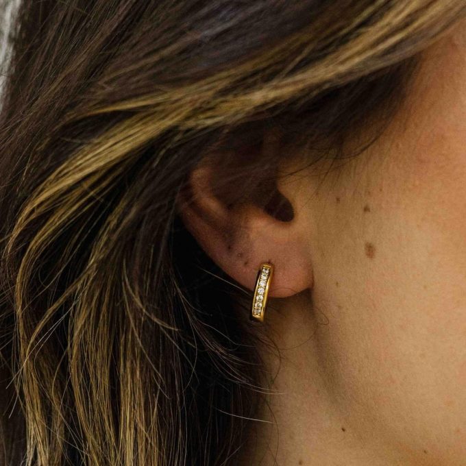 Gold Vermeil CZ Huggie Hoop Earrings 12mm