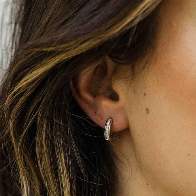 Silver CZ Huggie Hoop Earrings 12mm