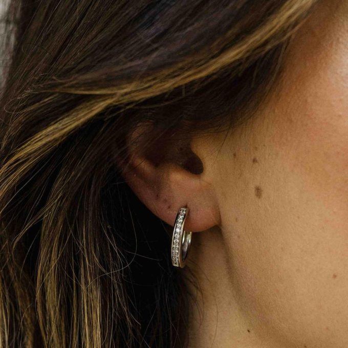 Silver CZ Huggie Hoop Earrings 18mm