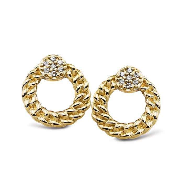 Unique Gold CZ Chain Effect Stud Earrings