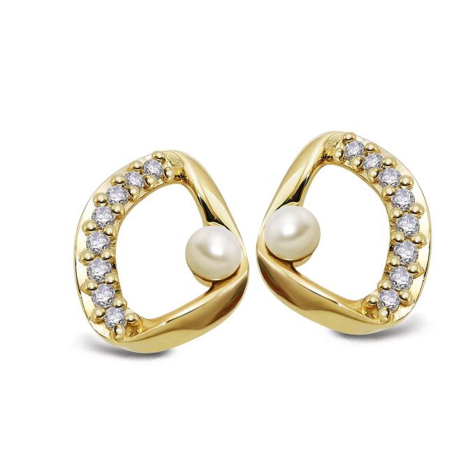 Unique Gold CZ & Pearl Stud Earrings