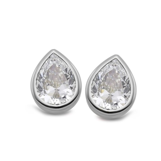 Unique Silver Pear Cut CZ Stud Earrings
