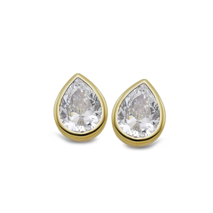 Unique Gold Plate CZ Pear Stud Earrings