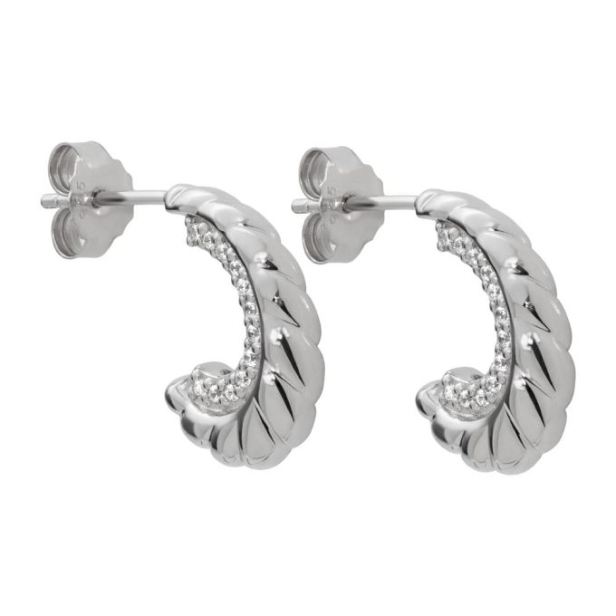Unique Silver CZ Pave Semi Hoop Earrings