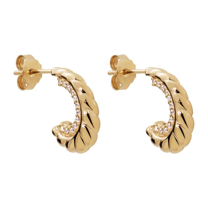 Unique Gold CZ Pave Semi Hoop Earrings