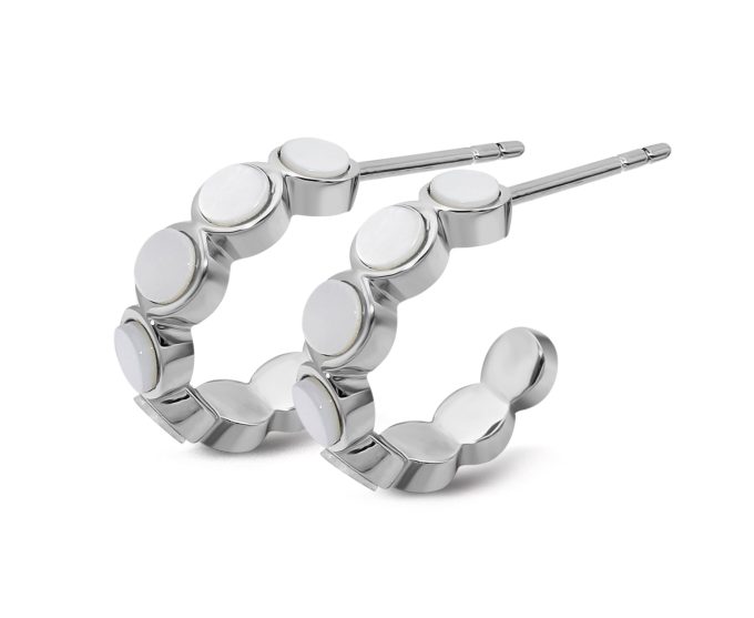 Unique Silver Mother of Pearl 3/4 Hoop Earrings