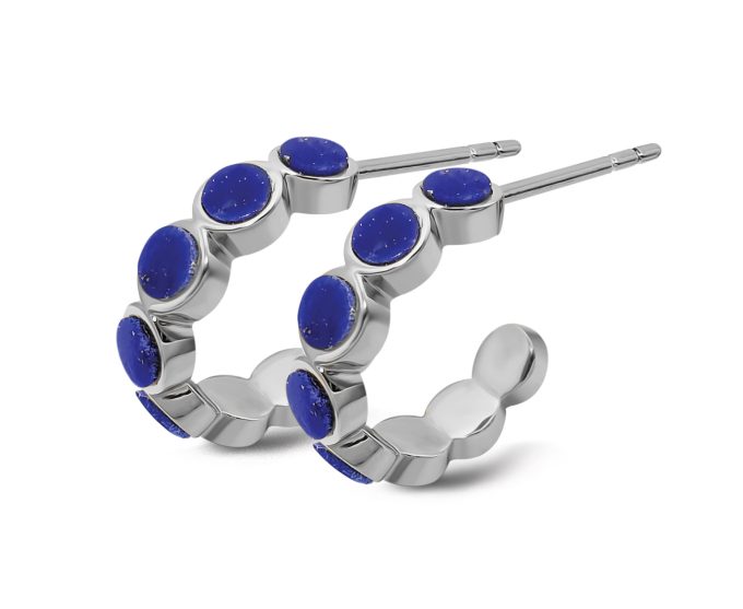 Unique Silver Lapis Lazuli 3/4 Hoop Earrings