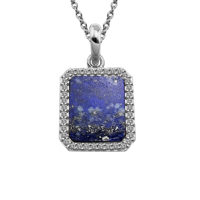 Unique Silver Lapis Lazuli CZ Pave Pendant Necklace