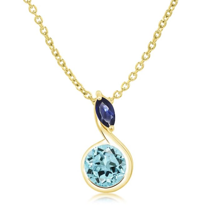 Unique Topaz & Iolite Yellow Gold Plate Necklace