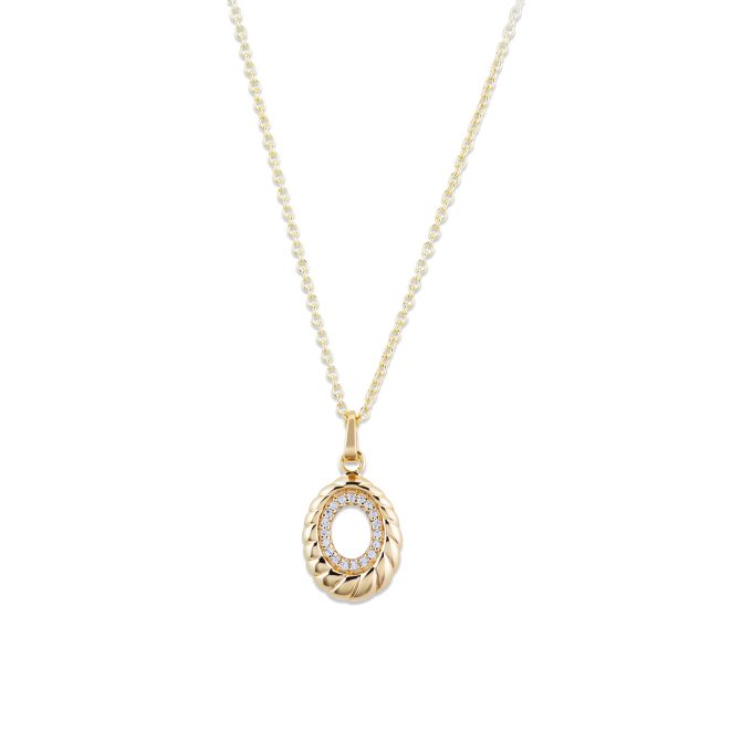Unique Yellow Gold CZ Pave Pendant Necklace