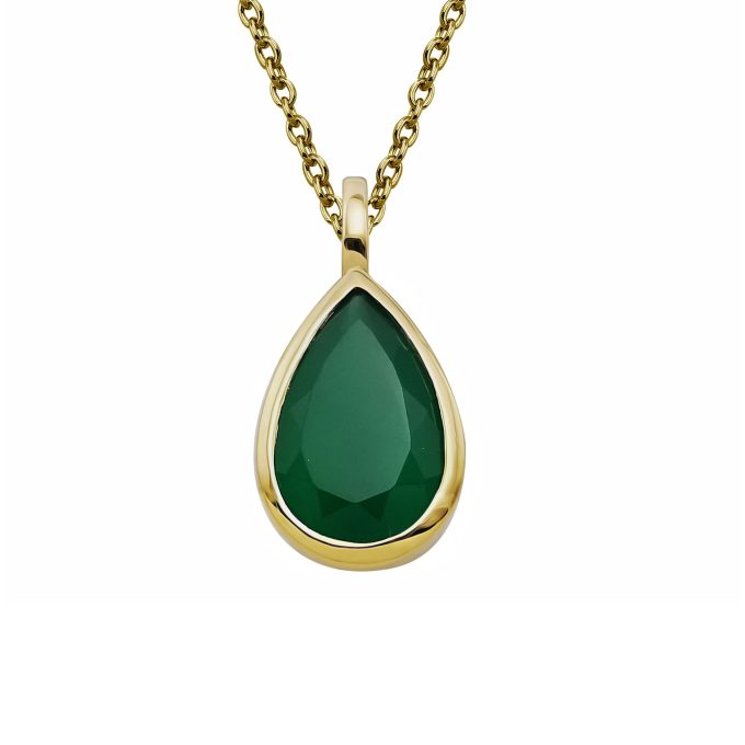 Unique Gold Pear Cut Green Onyx Necklace