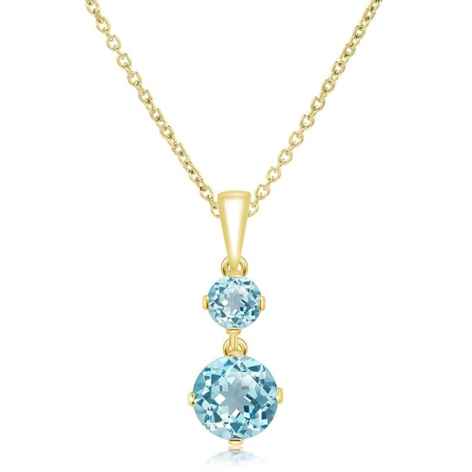 Unique Twin Blue Topaz Gold Necklace