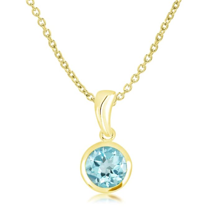 Unique Round Cut Blue Topaz Gold Necklace