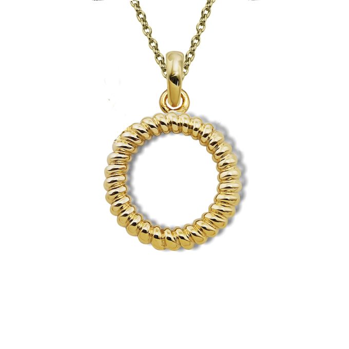 Unique Yellow Gold Texture Circle Pendant Necklace