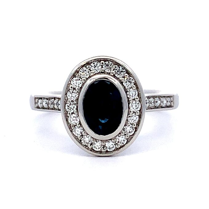 1.00ct Oval Sapphire and Diamond Platinum Ring