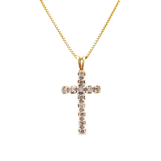 9ct Gold Diamond Cross and Chain