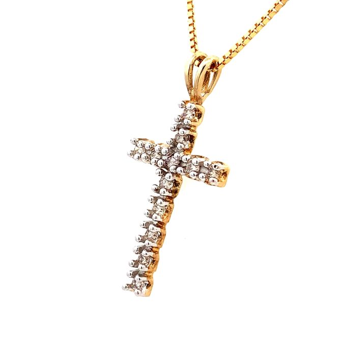 9ct Gold Diamond Cross and Chain
