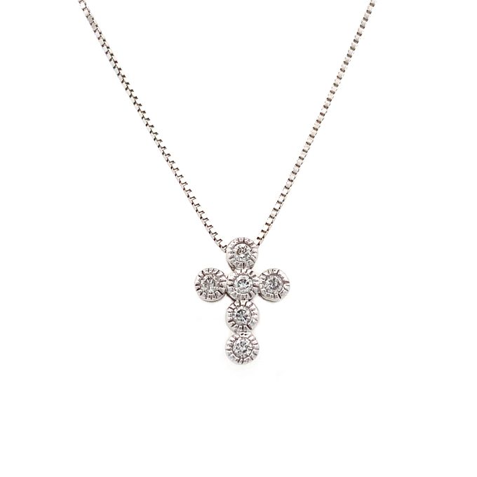 18ct White Gold Diamond Cross and Chain