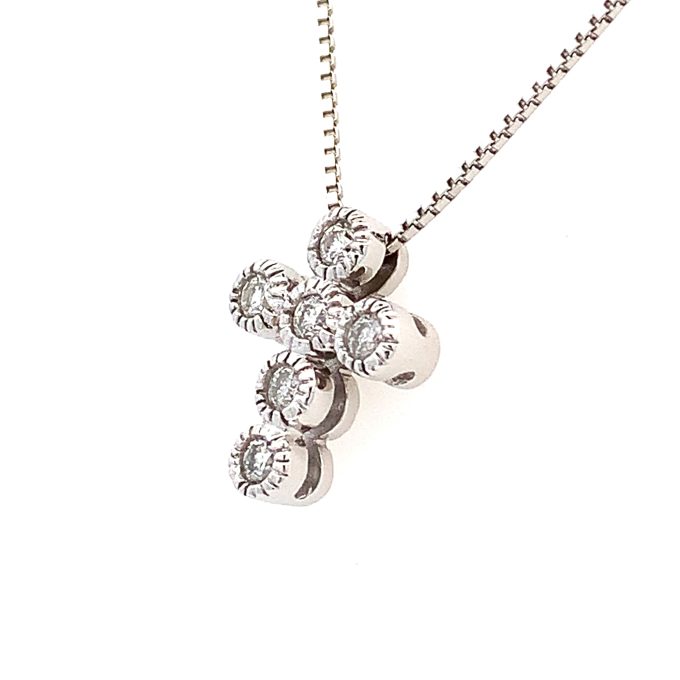 18ct White Gold Diamond Cross and Chain