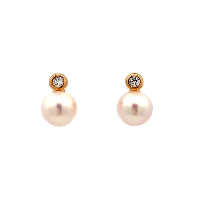 Yellow Gold Diamond and Pearl Stud Earrings