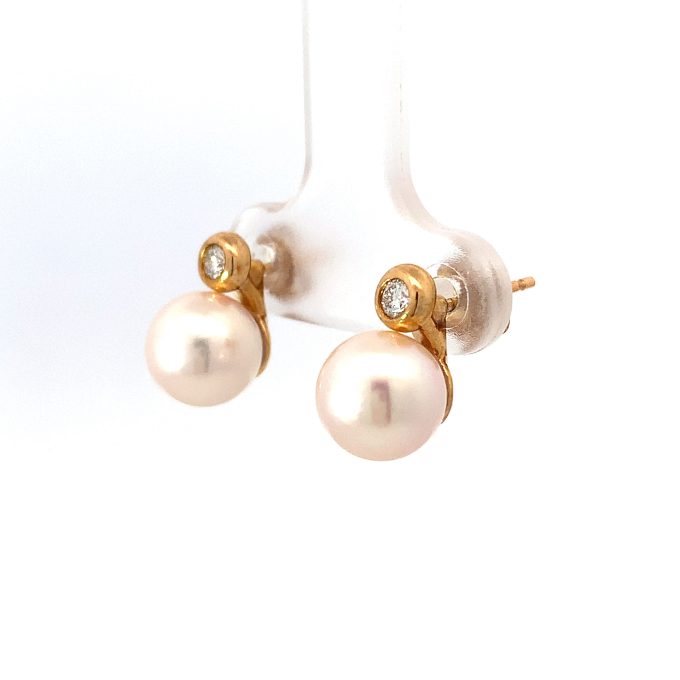 Yellow Gold Diamond and Pearl Stud Earrings