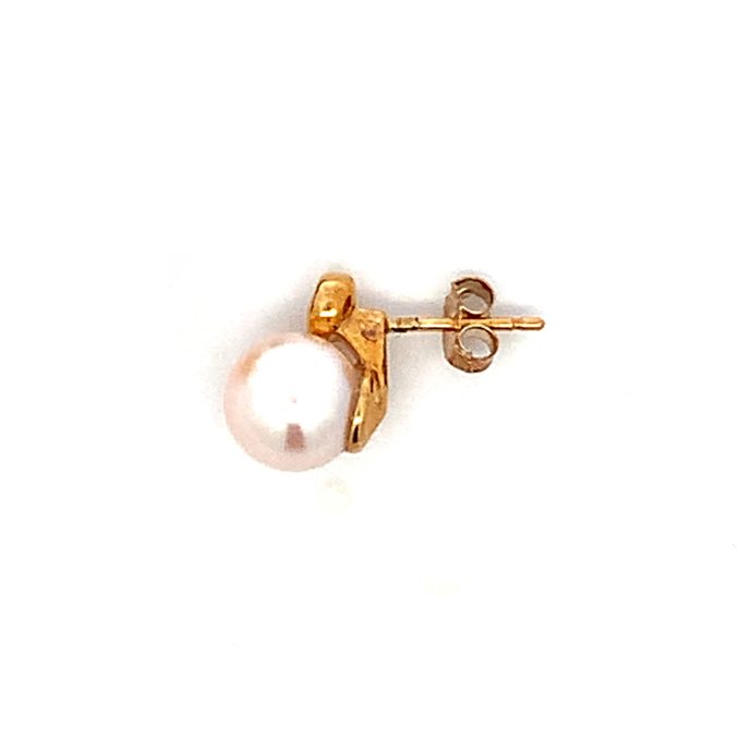 Yellow Gold Diamond and Pearl Stud Earrings