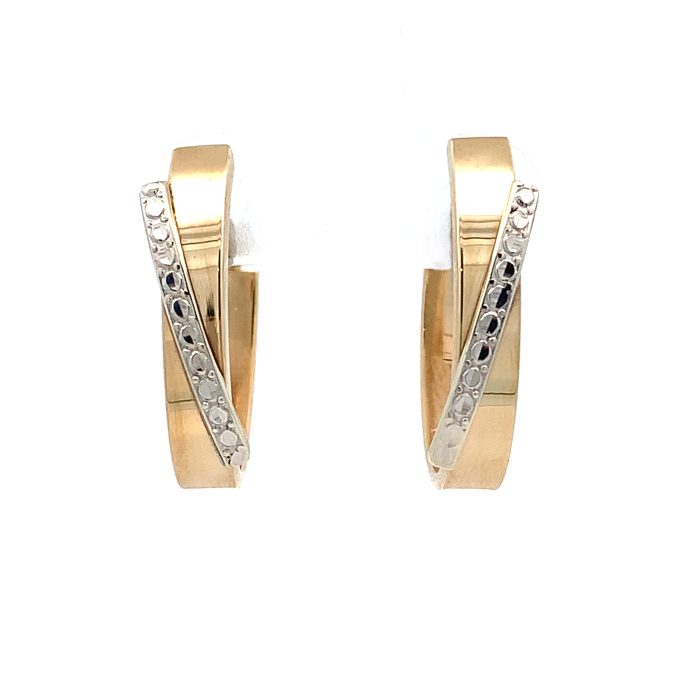 9ct Two Tone Gold flat Hoop Earrings