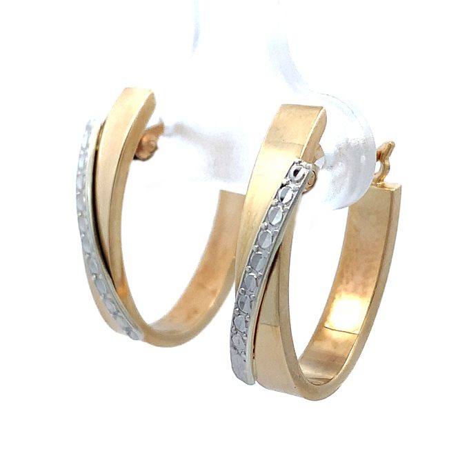 9ct Two Tone Gold flat Hoop Earrings