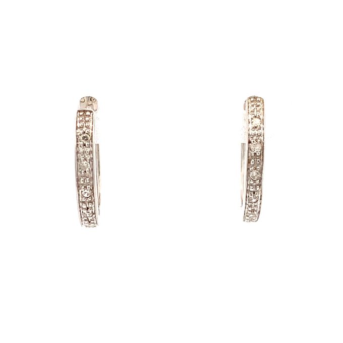 White Gold Diamond Set Huggie Hoop Earrings